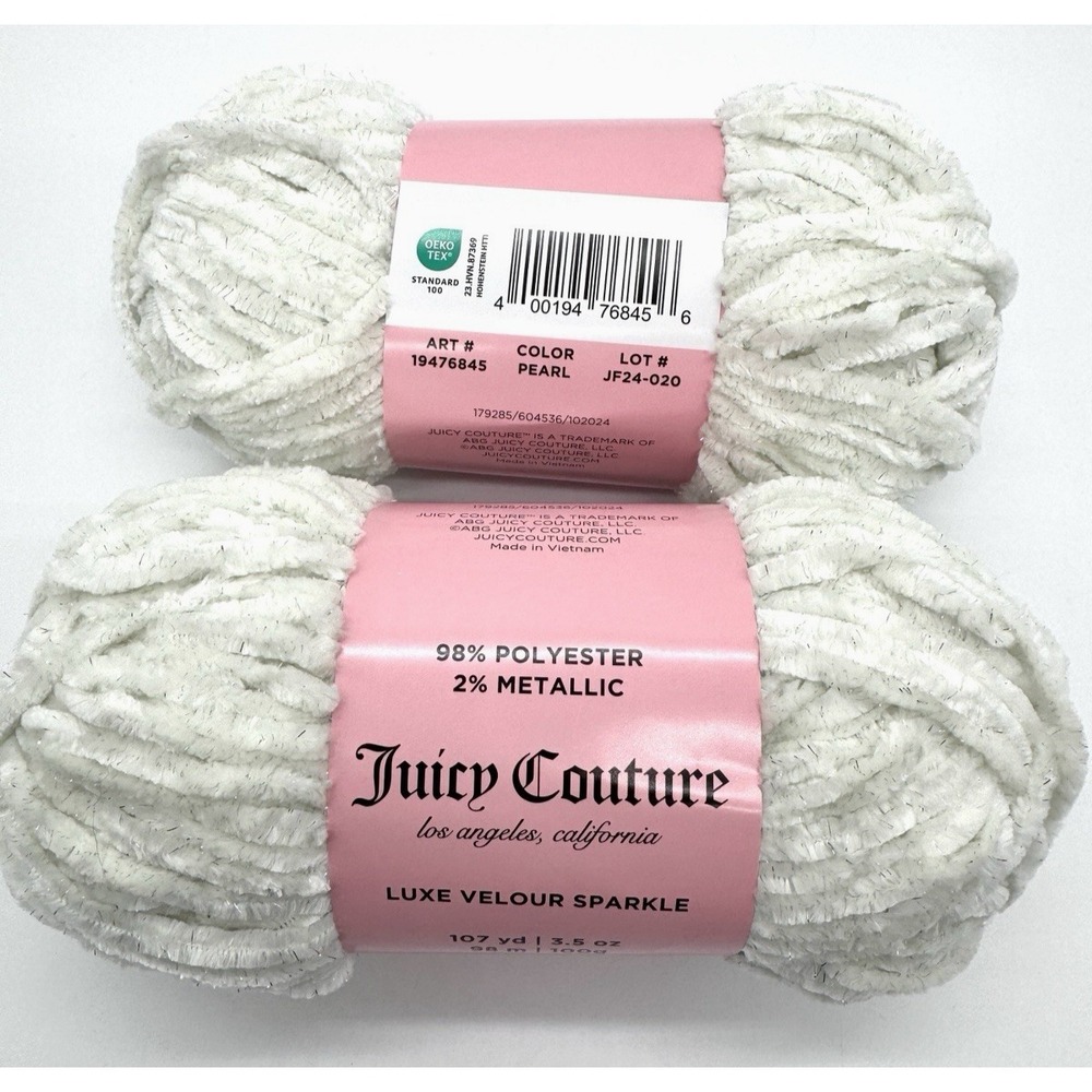 JUICY‎ COUTURE 2-Skein-Lot Luxe Velour Sparkle Yarn Pearl Discont'd Joann 5Bulky